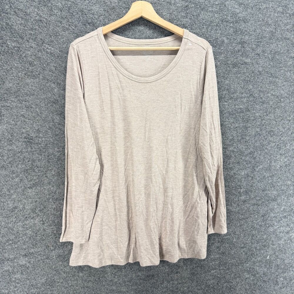 Maurices T-Shirt Women 1X Plus Beige Long Sleeve Rayon Pullover Casual Solid